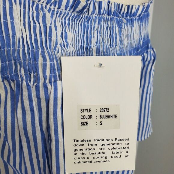 NEW Rebellion Again off‎ the shoulder blue striped boho top blouse S - Picture 5 of 7